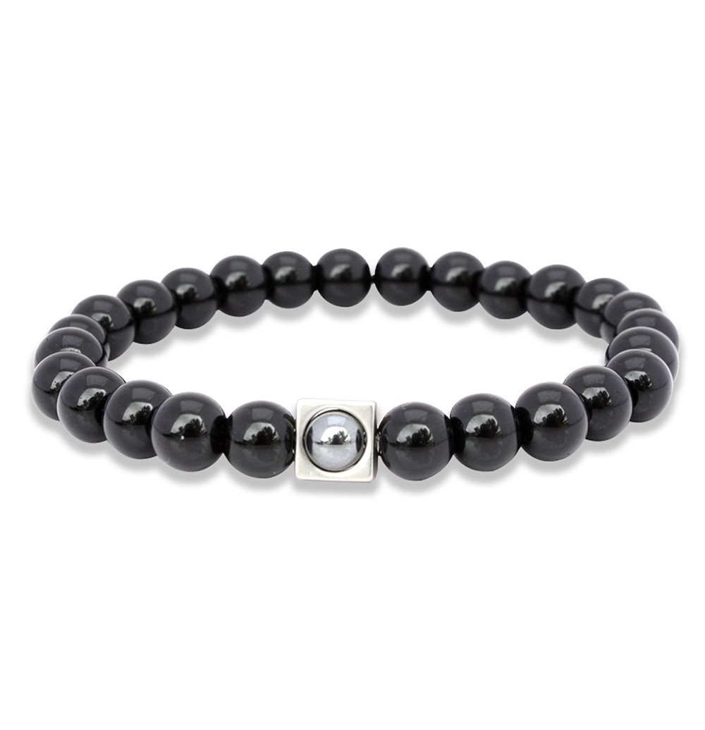 Black Onyx Mens Bracelet With Hematite Accent Bead Druzy Jewelry By