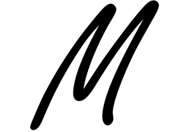 A black handwritten letter M on a white background.