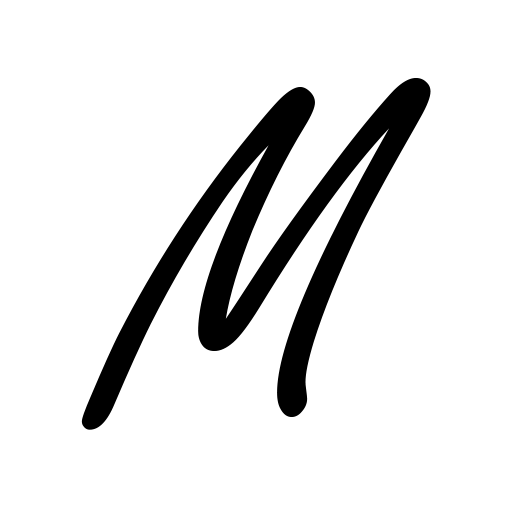 A black handwritten letter M on a white background.