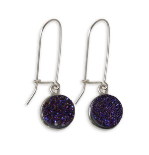 Small Round Druzy Earrings in Purple color