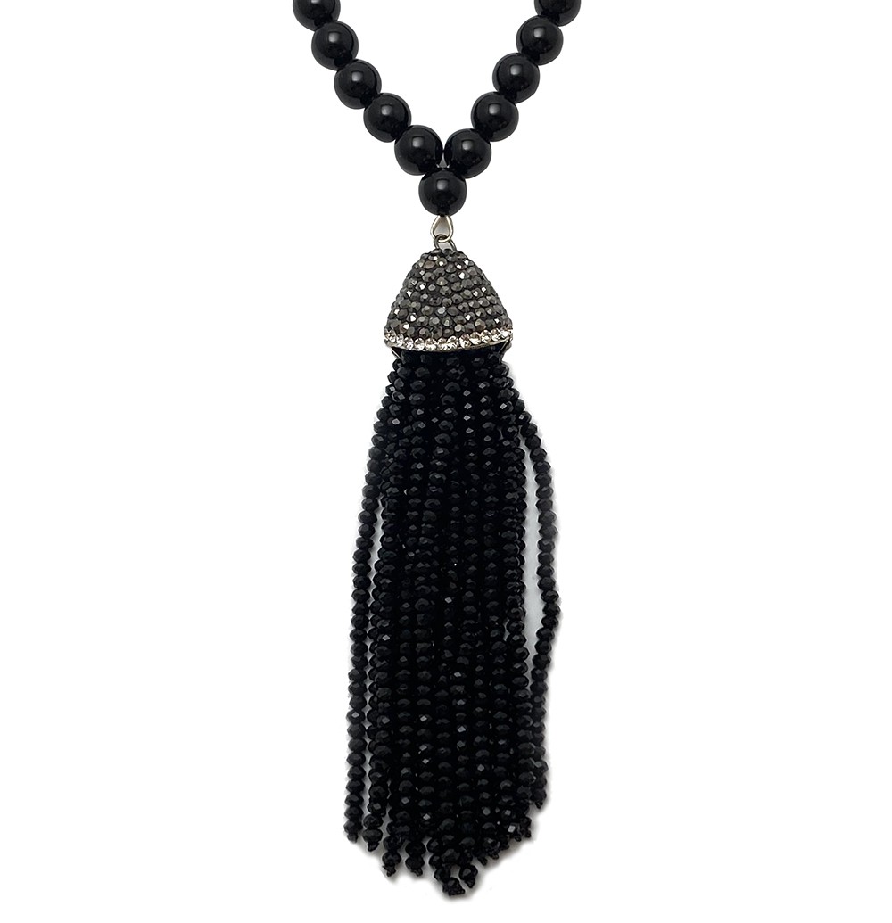 Black Oynx Tassel Necklace - Druzy Jewelry by Monica Mauro