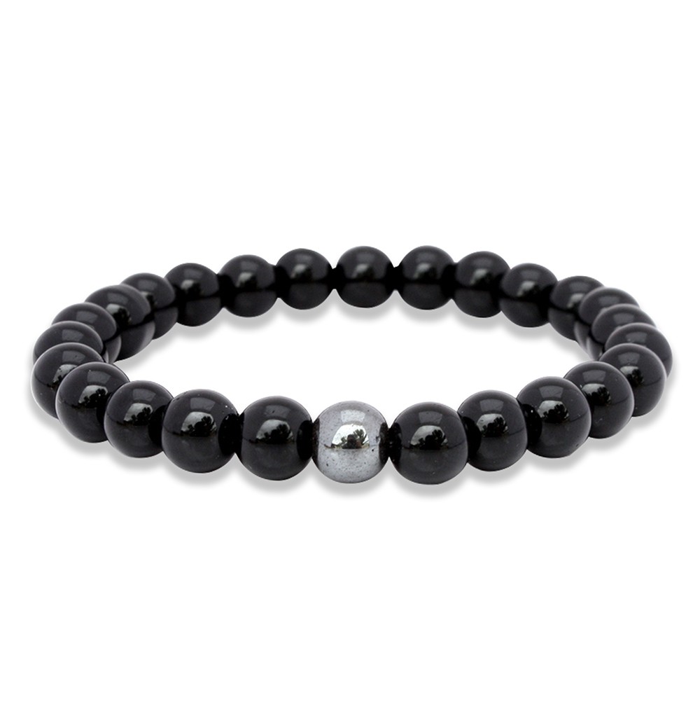 Black Onyx Mens Bracelet with Hematite Accent Bead - Druzy Jewelry by ...