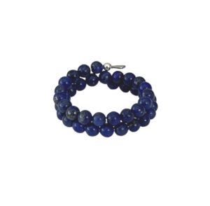 A blue beaded bracelet with a clasp.
