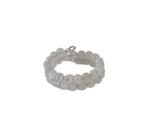 A beaded bracelet with translucent round beads.