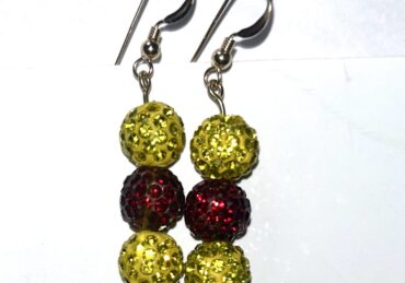 Yellow and red beaded dangle earrings.