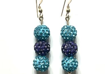 Blue and purple beaded dangle earrings.